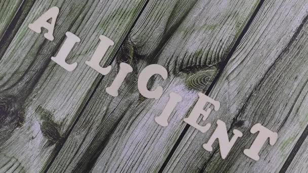 Concept allié avec lettres alphabétiques sur des planches de bois en diagonale. Rotation — Video