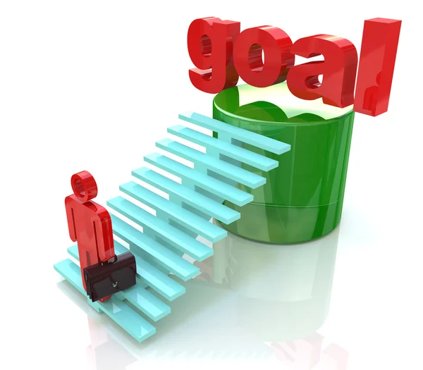 3D Man climbing ladder to the word goal, Business goal concept — Stock Fotó
