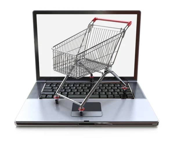 E-commerce. Shopping cart on laptop. Conceptual image — Stock Photo, Image