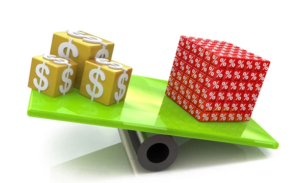 Cubes of dollars outweighed the cube percent — Stock Photo, Image