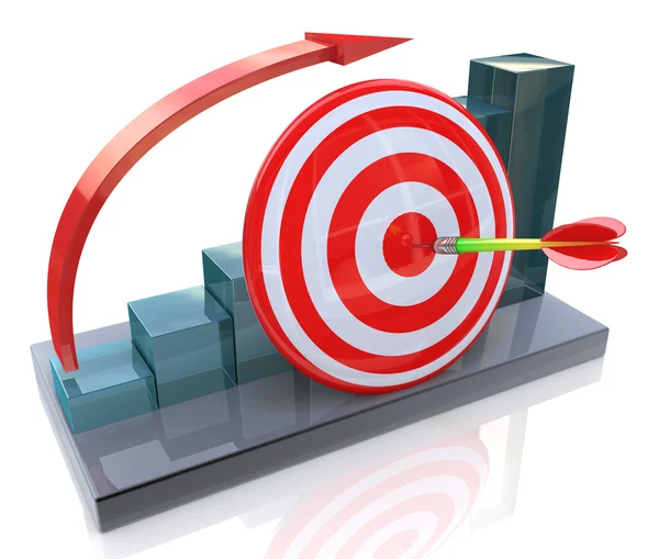 Business graph with rising arrow and red target — Stock Photo, Image