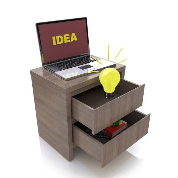 Ideia criativa. Laptop e lâmpada — Fotografia de Stock