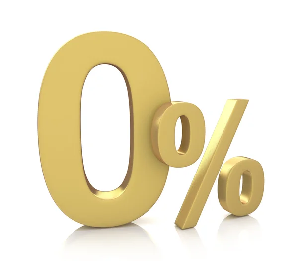 白いバックグローンの金色の文字で0パーセントの3Dレンダリング — ストック写真