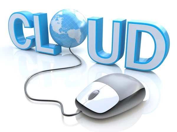 Mavi kelime Bulut bağlı modern gri bilgisayar fare - le