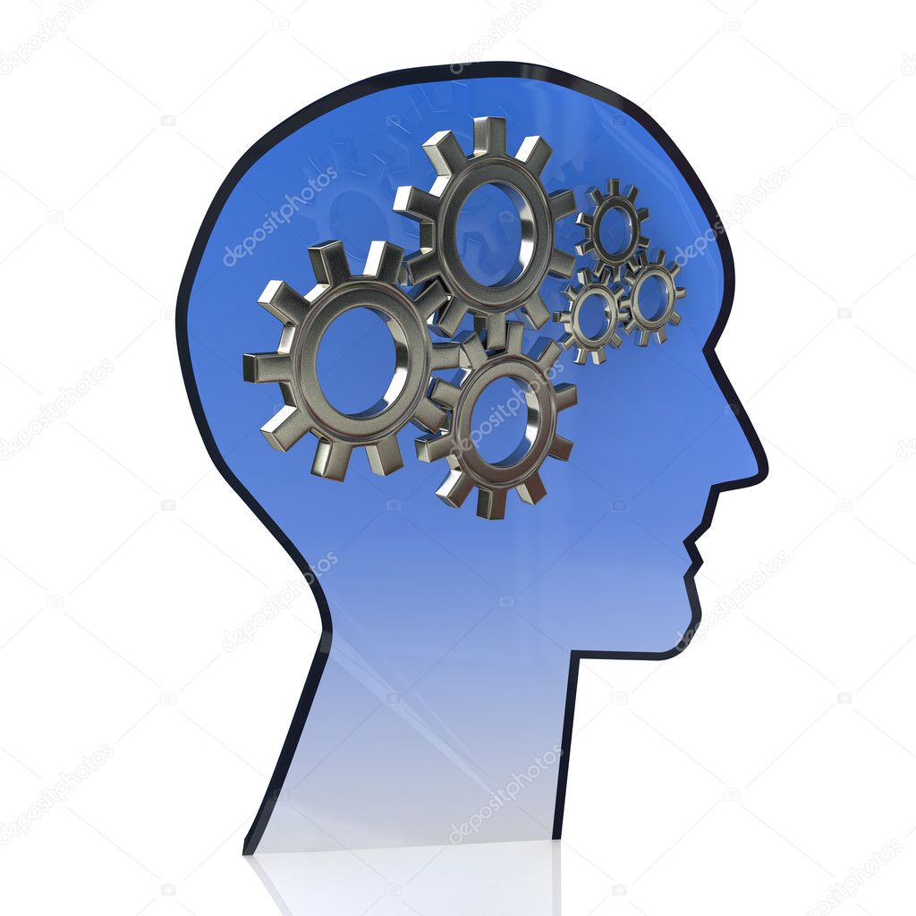 Head with gears inside as a symbol work of brain