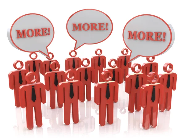 More word in speech bubbles over people, customers, workers, aud