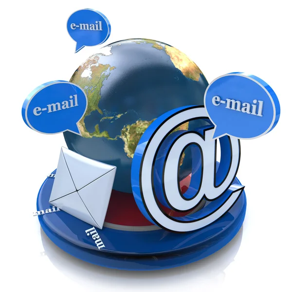 グローバル電子メール。電子メールの概念、封筒付きの単語メール — ストック写真