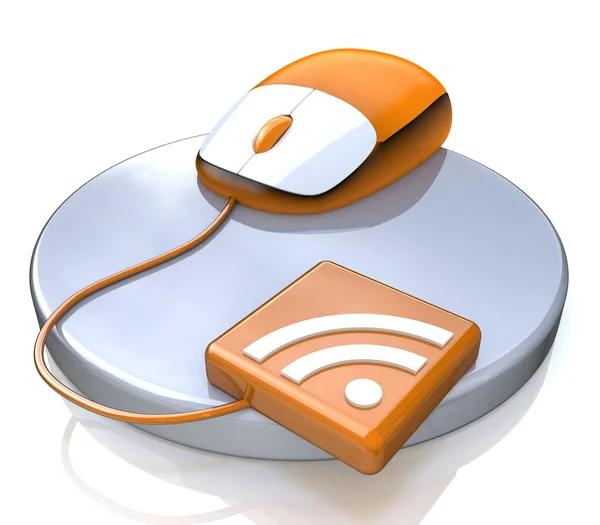 Souris d'ordinateur orange avec icône RSS — Photo