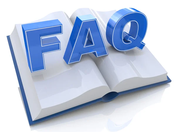 3d иллюстрация открытой книги со знаком FAQ — стоковое фото