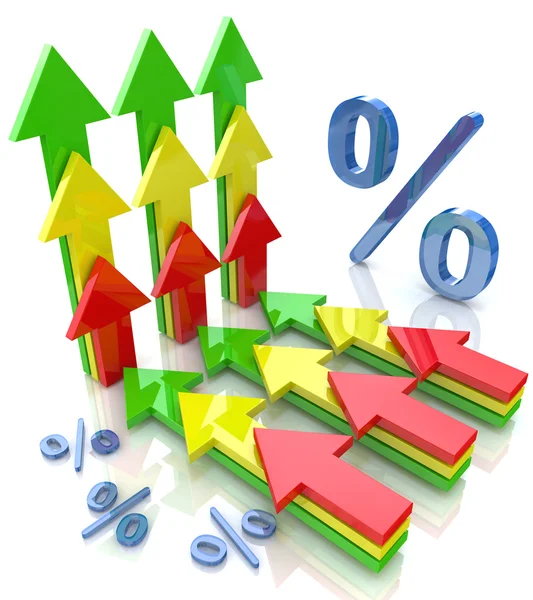 Porcentaje con flechas apuntando al concepto de crecimiento financiero — Foto de Stock