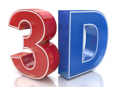 Kırmızı ve mavi renkte yazılmış 3d kelime logo gösterimi
