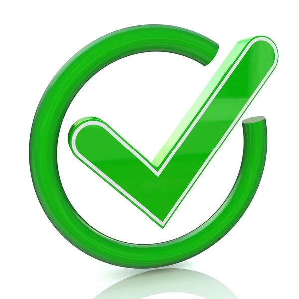 Green tick sign icon 3d. Glass check mark symbol — Stock Photo, Image