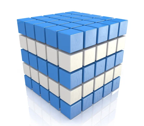 Lagarbete affärsidé - kub montering från block — Stockfoto