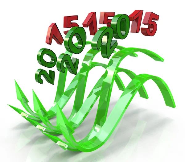 Green wavy arrows new year 2015, concept of the latent potential — Stock Photo, Image