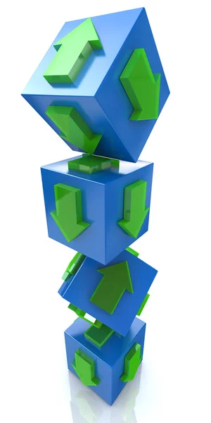 Cubo azul 3D con una flecha apuntando a la dirección. Concepto illus — Foto de Stock