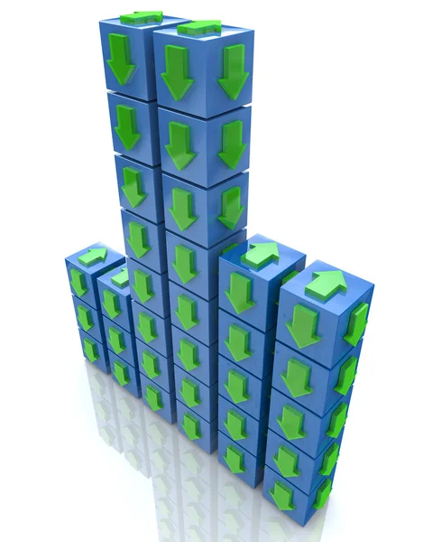 방향을 가리키는 화살표와 함께 3d 블루 큐브. 개념 illus — 스톡 사진