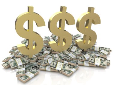 Dolar işareti ve para yığını