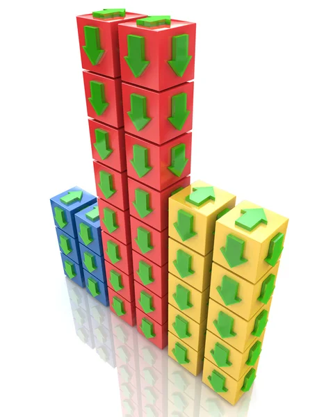 3D cubo multicolorido com uma seta apontando a direção. Conce. — Fotografia de Stock
