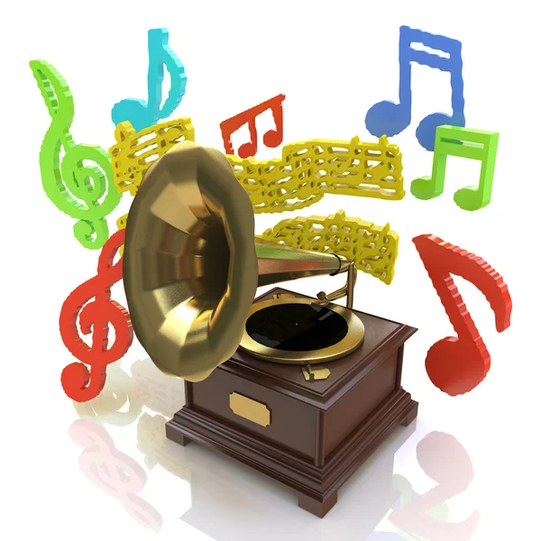 Old gramophone and musical notes — Stock Photo, Image
