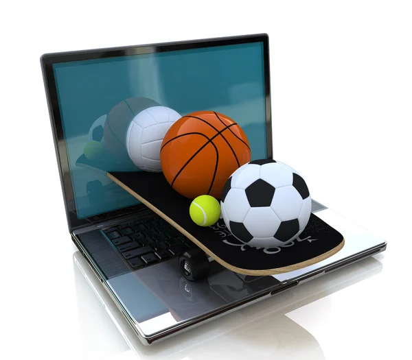 Laptop en sport ballen — Stockfoto