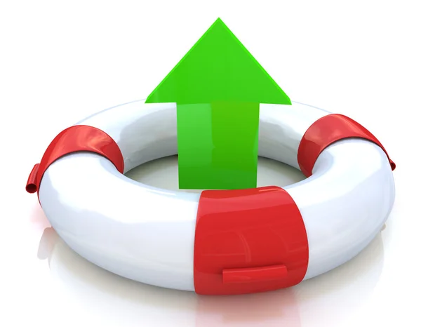 Lifebuoy and green arrow — Stock Photo, Image