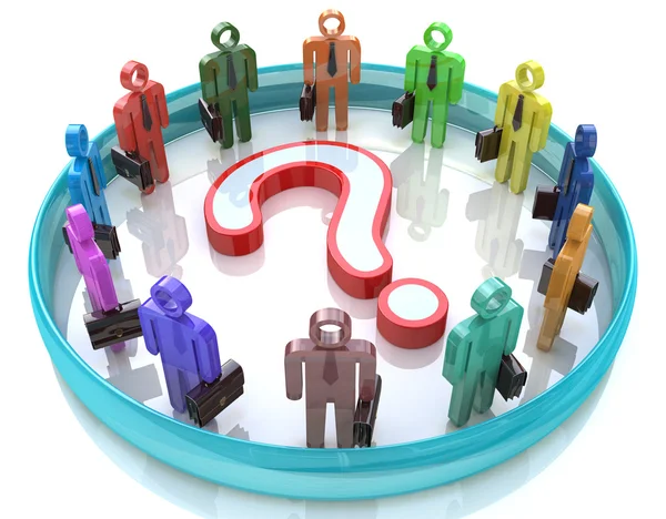 Colorful 3d people around the question mark - Solution problems — Stock Photo, Image
