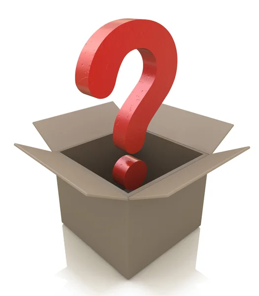 Soru işareti ile karton kutu — Stok fotoğraf