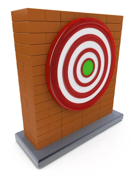 Bakstenen muur en rode Darten doel doel — Stockfoto