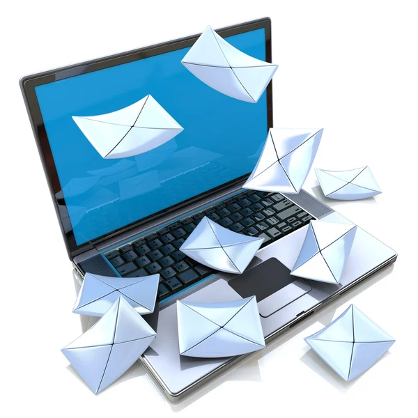 Concepto de correo electrónico. Computadora portátil moderna y sobre — Foto de Stock