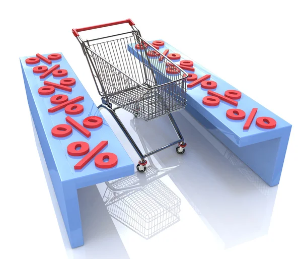 Shopping cart and red percentages — Stock Photo, Image