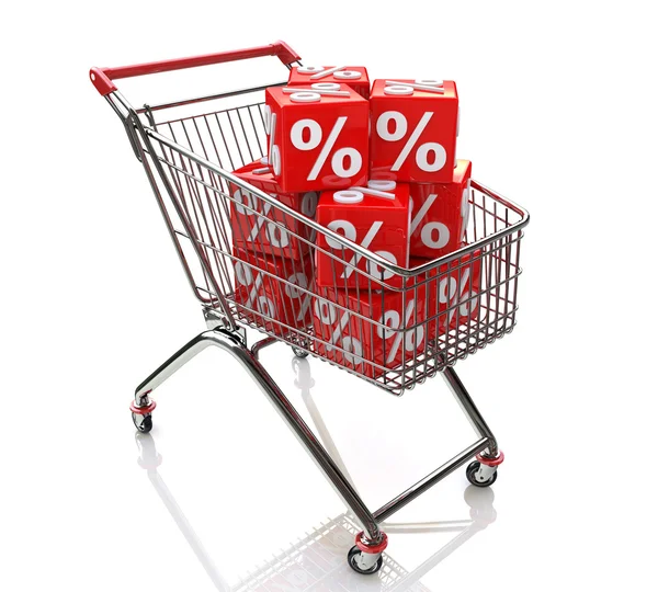 Shopping cart with cubes of percent — Stock Photo, Image