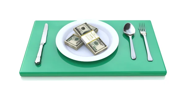 Conceito financeiro - comer dinheiro isolado em fundo branco — Fotografia de Stock