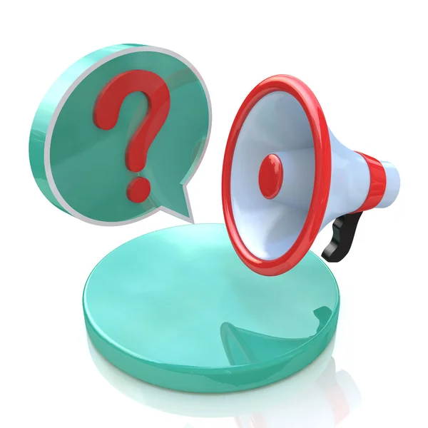 Konuşma balonu ve soru işareti ile megafon — Stok fotoğraf