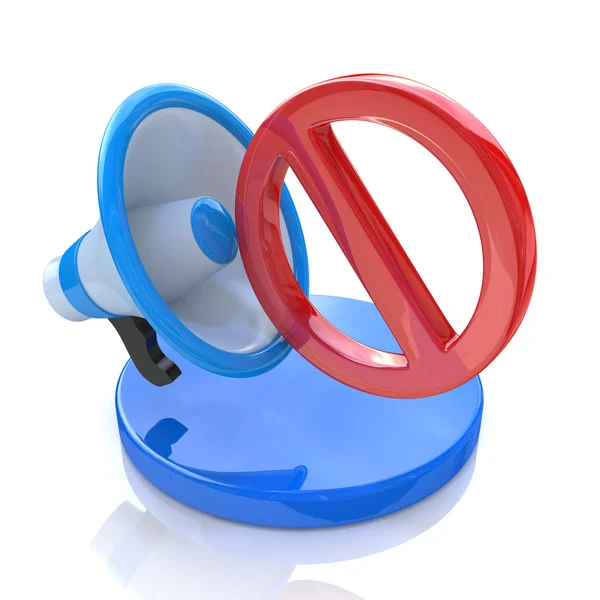 Speak iz yok. Beyaz ba üzerinde kırmızı yasak işareti olan megafon