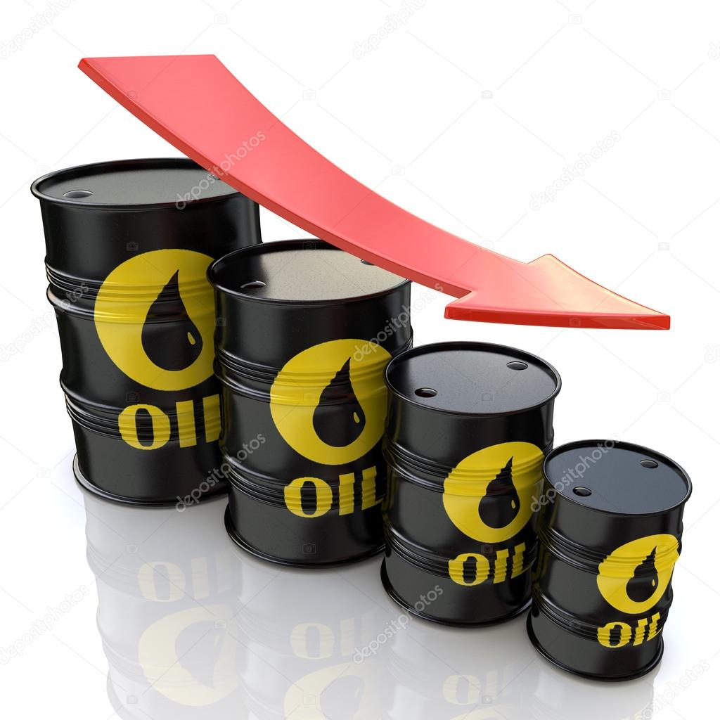 3D image showing graph of decreasing oil prices