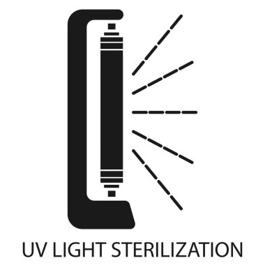 UV ışığı dezenfekte lambası. Hava ve yüzeylerin ultraviyole ışık sterilizasyonu. Binayı dezenfekte etmek için bir cihaz. Yüzey temizliği. UV lambası. İşaret simgesi. Vektör illüstrasyonu