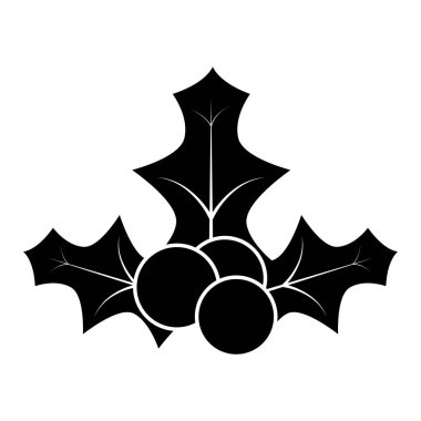 Holly Berry ikonu. Tasarım elementi. Noel süsleri ikonu. Noel süsü. Kabartma. Vektör illüstrasyonu beyaz arkaplanda izole edildi