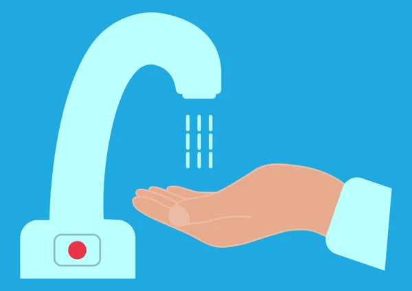 Ręce Myjące Się Pod Kranem Czujnikiem Dotknij Mniej Żurawia Wody — Wektor stockowy