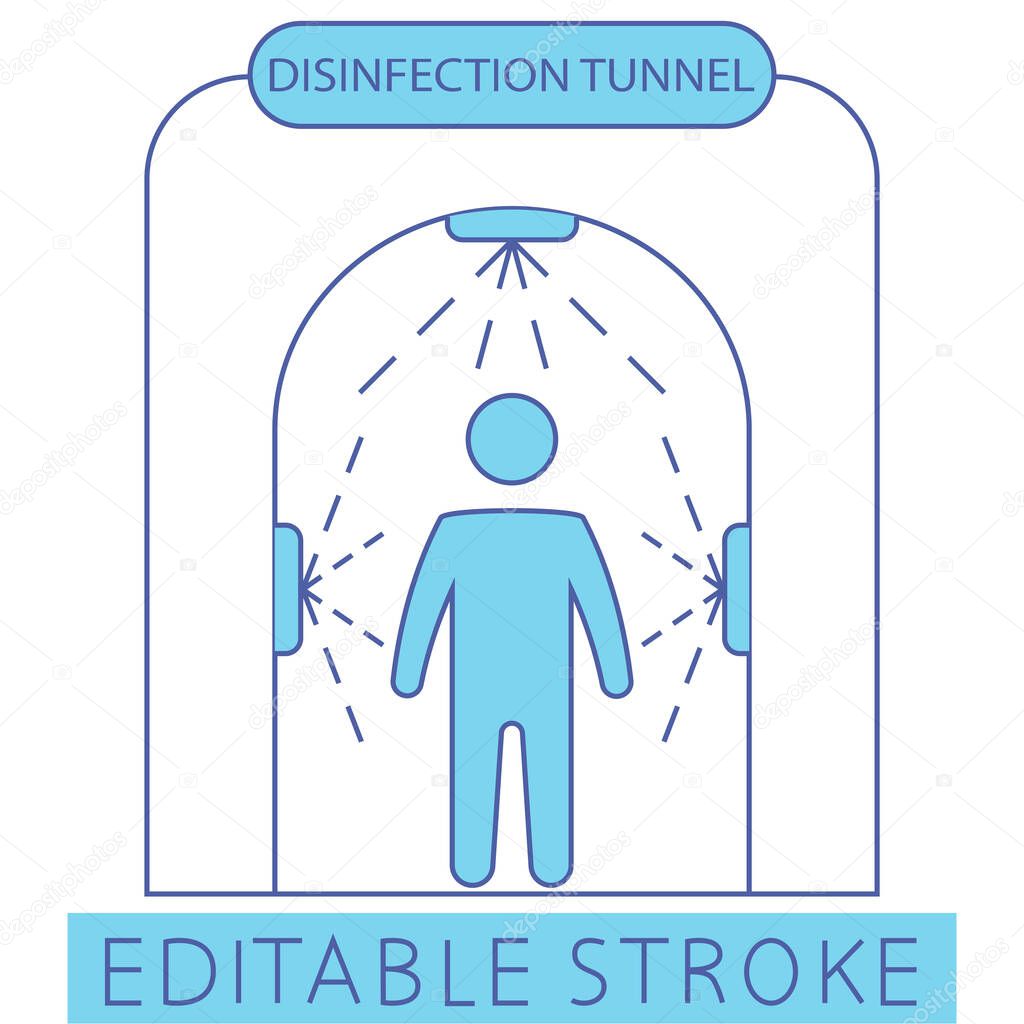 Disinfection tunnel for people. Sanitizing station. Sanitation tunnel. Decontamination shower. Coronavirus prevention. Spray disinfection of all surfaces. Sterile surface. Vector illustration