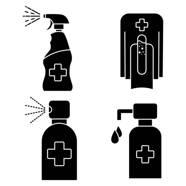 Conjunto Iconos Contenedor Desinfectante Manos Lavando Gel Alcohol Limpiador Manos — Vector de stock