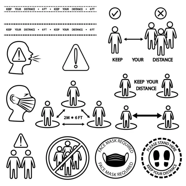 Conjunto Iconos Línea Distanciamiento Social Incluido Iconos Como Cuarentena Propia — Vector de stock