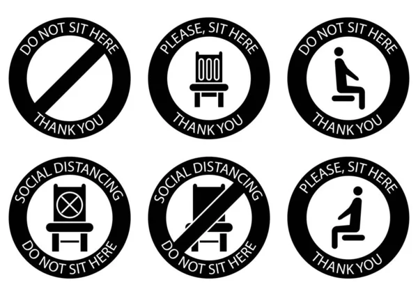 Sientes Aquí Iconos Prohibidos Para Asiento Distanciamiento Social Seguro Cuando — Vector de stock