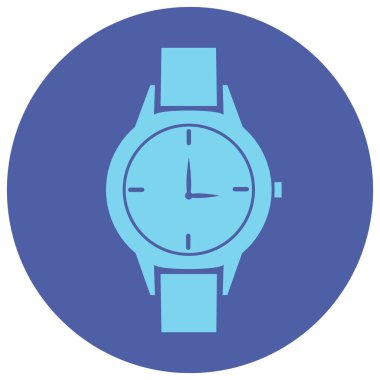 El saati. Mavi renkli modern saat izole edildi. Konsept tasarımı için saatleri olan klasik bir ikon. Düz stil. İşaret simgesi. Yuvarlak el. Vektör illüstrasyonu