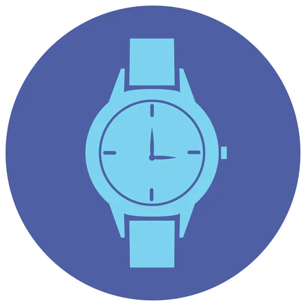看手相用蓝色隔开的现代手表 经典的图标与手表的概念设计 平淡的风格 Glyph图标 夜以继日矢量说明 — 图库矢量图片