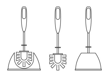 Tuvalet fırçası. Taslak biçiminde fırçalar. Tuvalet kirlendiğinde kullanılır. Tuvalet temizleme aracı. Düzenlenebilir felç. Tuvalet temizleme ikonu. Vektör illüstrasyonu beyaz arkaplanda izole edildi