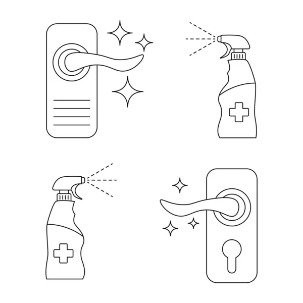 Disinfezione Della Maniglia Della Porta Maniglie Delle Porte Spray Antibatterico — Vettoriale Stock