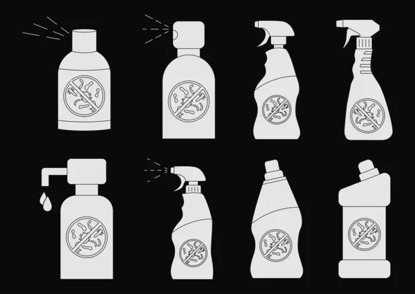 Ручні Дезінфікуючі Пляшки Побутові Хімічні Пляшки Рідкий Миючий Засіб Або — стоковий вектор