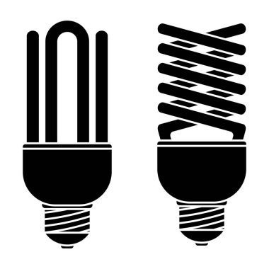 Konsept tasarım için floresan lamba. Ampul simgesi. Tasarım fikri. Ekonomik ampul. Parlak lamba ana hatlarıyla. Kabartma. Vektör illüstrasyonu beyaz arkaplanda izole edildi