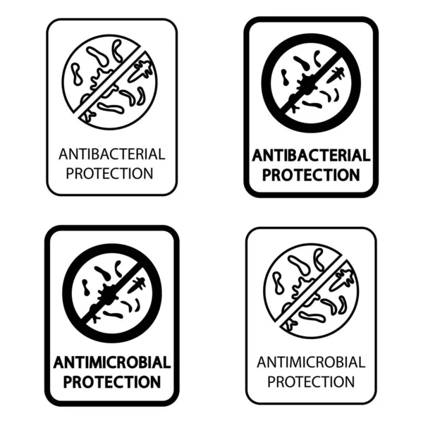 Distintivos Para Material Com Proteção Antimicrobiana Antiviral Proteção Antibacteriana Resistente —  Vetores de Stock