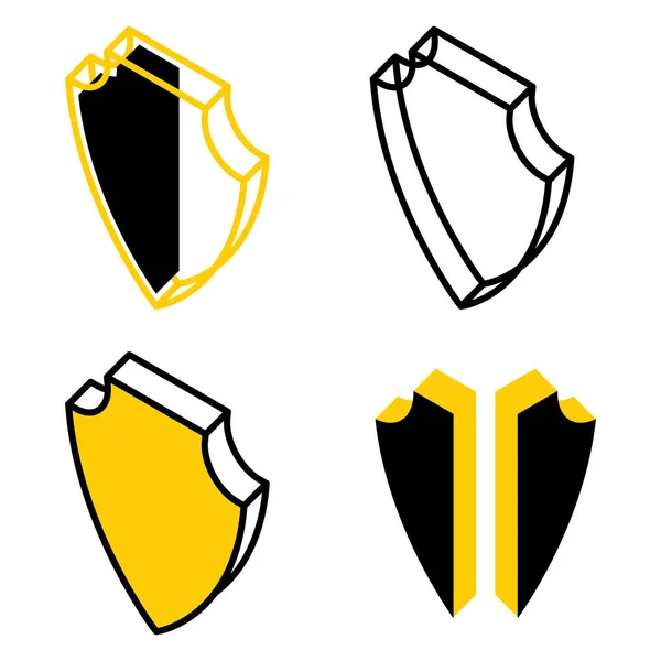 Щиты Иконки Изометрические Значки Безопасности Броня Изометрическая Сломанный Желтый Щит — стоковый вектор